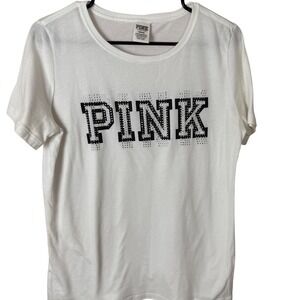 PINK Victoria's‎ Secret Rhinestone T-Shirt White Short Sleeve Medium